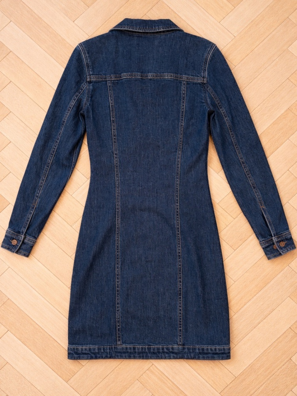 Madewell Dark Blue Denim Seamed Button-Front Dress | Size Small - Picture 5 of 6